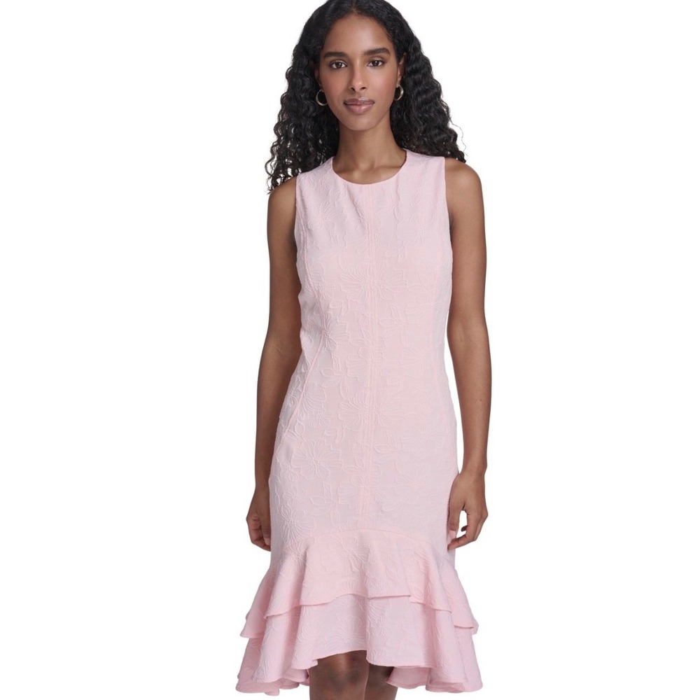 Tommy Hilfiger Pink Floral Cloque Ruffle High Low Sheath Dress 12P P6AN1WDF